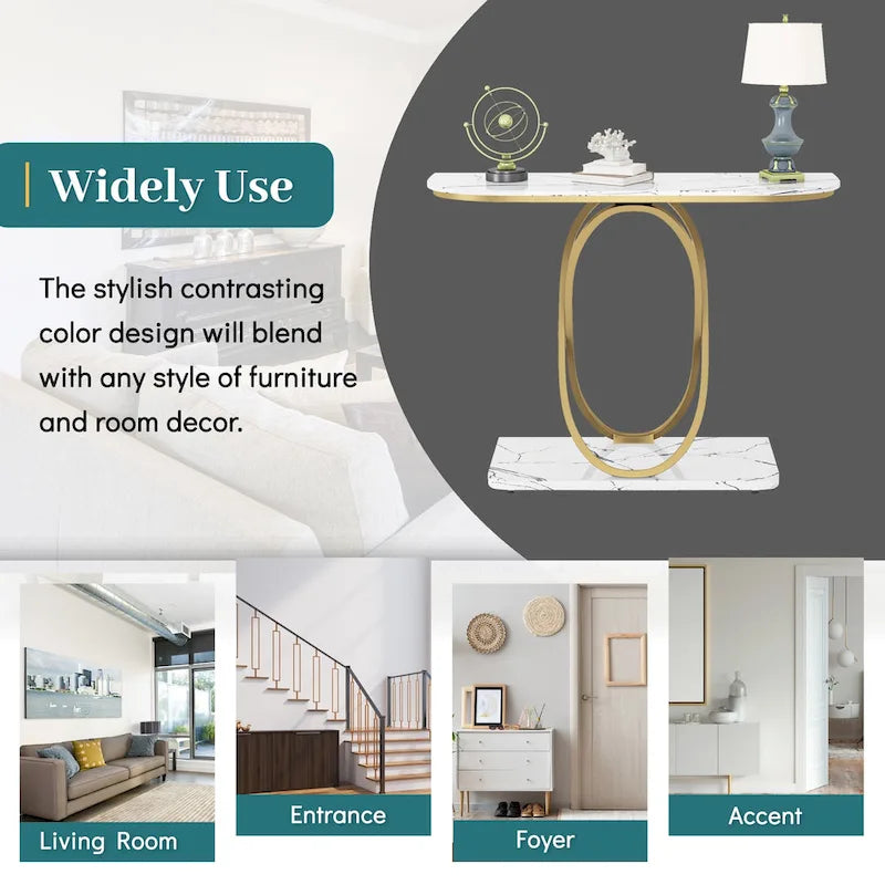 Myhozm 43.3 inches Console Table with Geometric Base, Modern Sofa Table for Entryway, Living Room