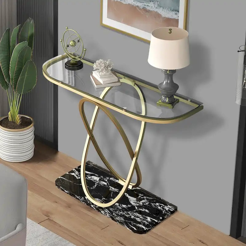 Myhozm 43.3 inches Console Table with Geometric Base, Modern Sofa Table for Entryway, Living Room