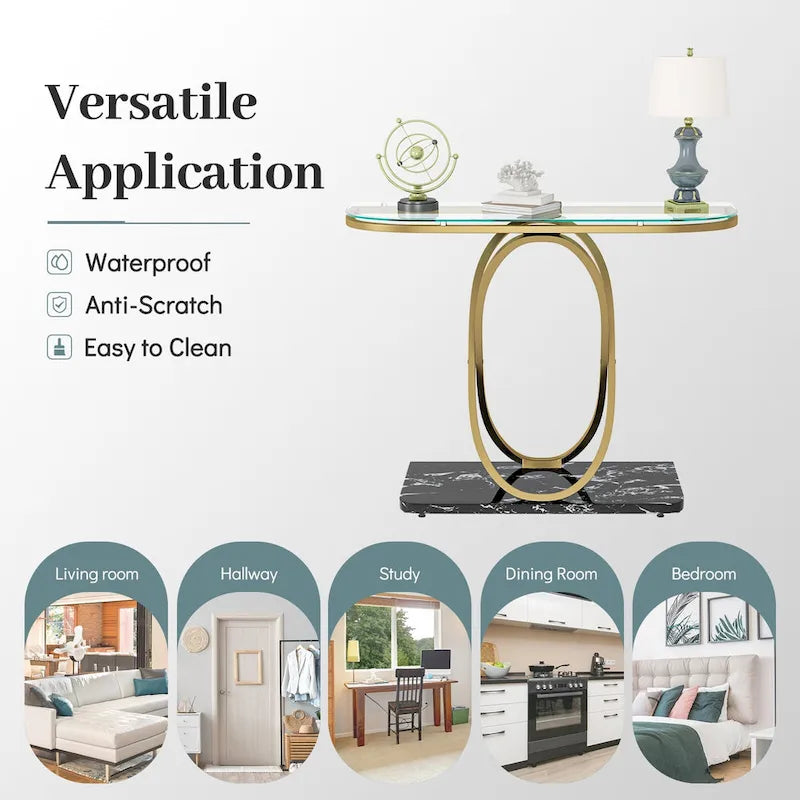 Myhozm 43.3 inches Console Table with Geometric Base, Modern Sofa Table for Entryway, Living Room