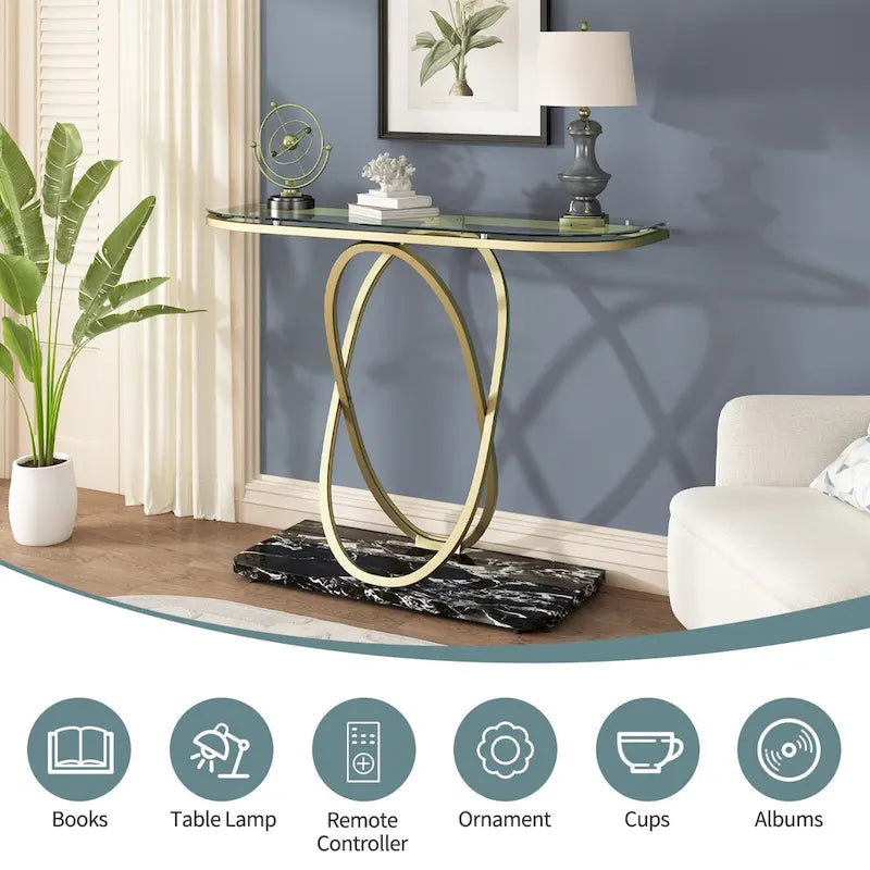 Myhozm 43.3 inches Console Table with Geometric Base, Modern Sofa Table for Entryway, Living Room