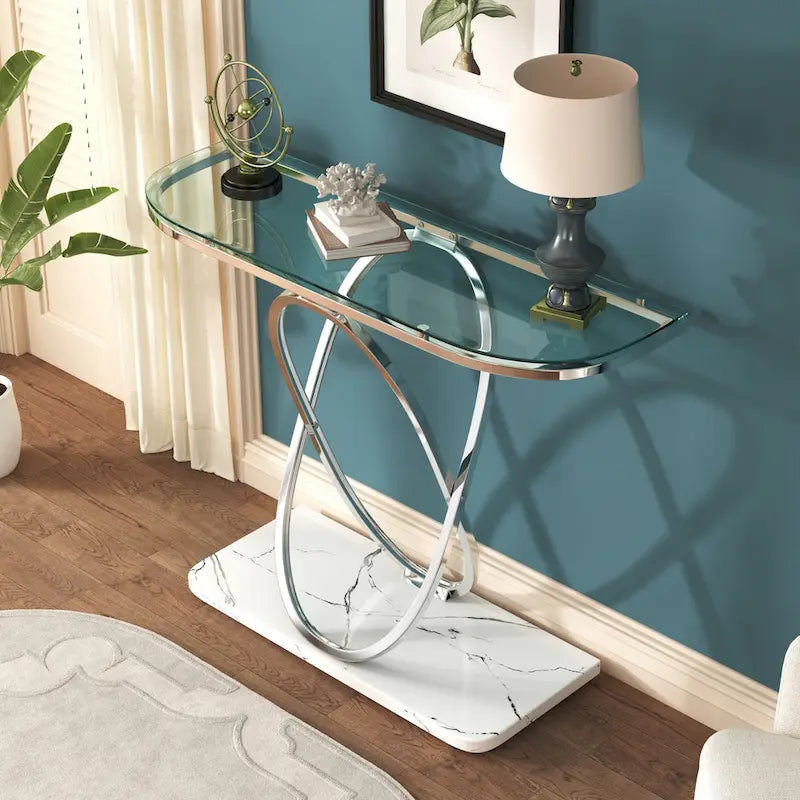 Myhozm 43.3 inches Console Table with Geometric Base, Modern Sofa Table for Entryway, Living Room