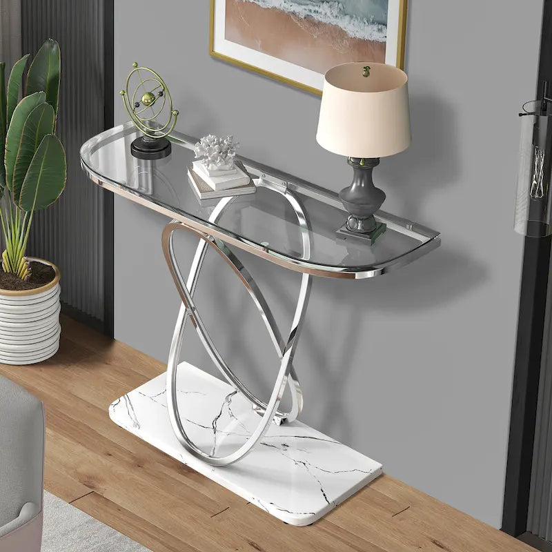 Myhozm 43.3 inches Console Table with Geometric Base, Modern Sofa Table for Entryway, Living Room