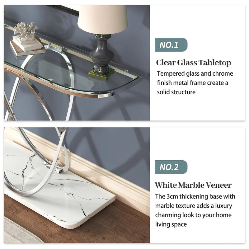 Myhozm 43.3 inches Console Table with Geometric Base, Modern Sofa Table for Entryway, Living Room