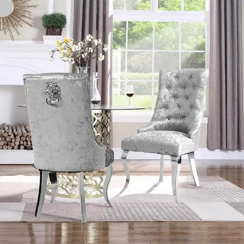 Ice Velvet Button Tufted Dining Chair High Wingback