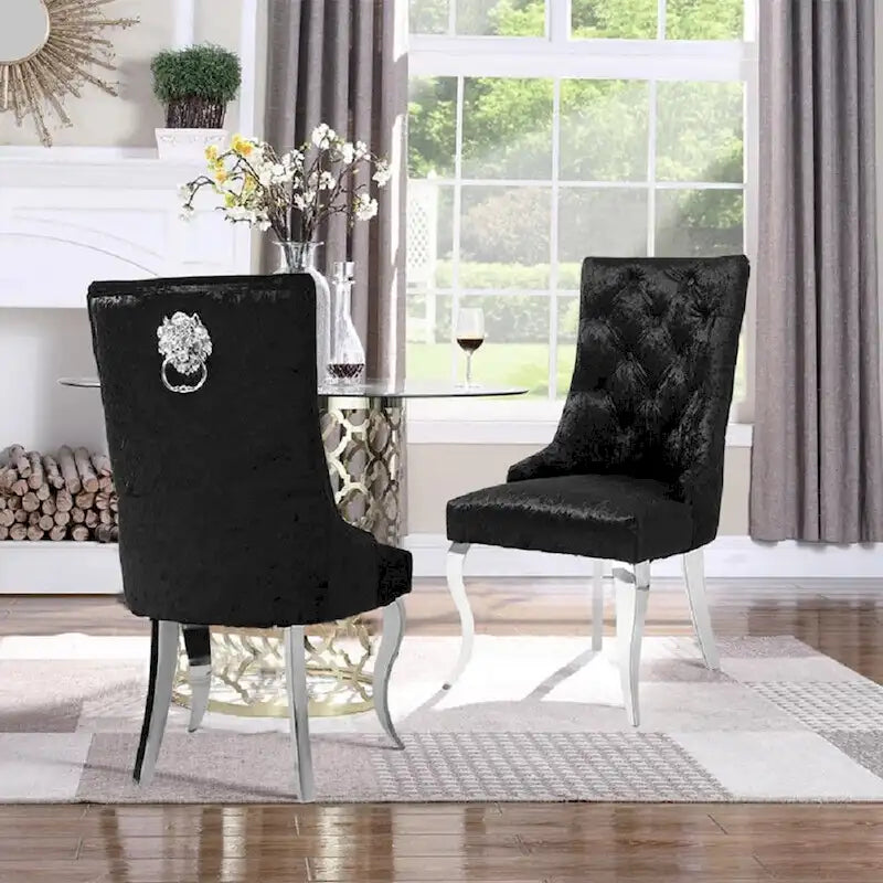 Ice Velvet Button Tufted Dining Chair High Wingback