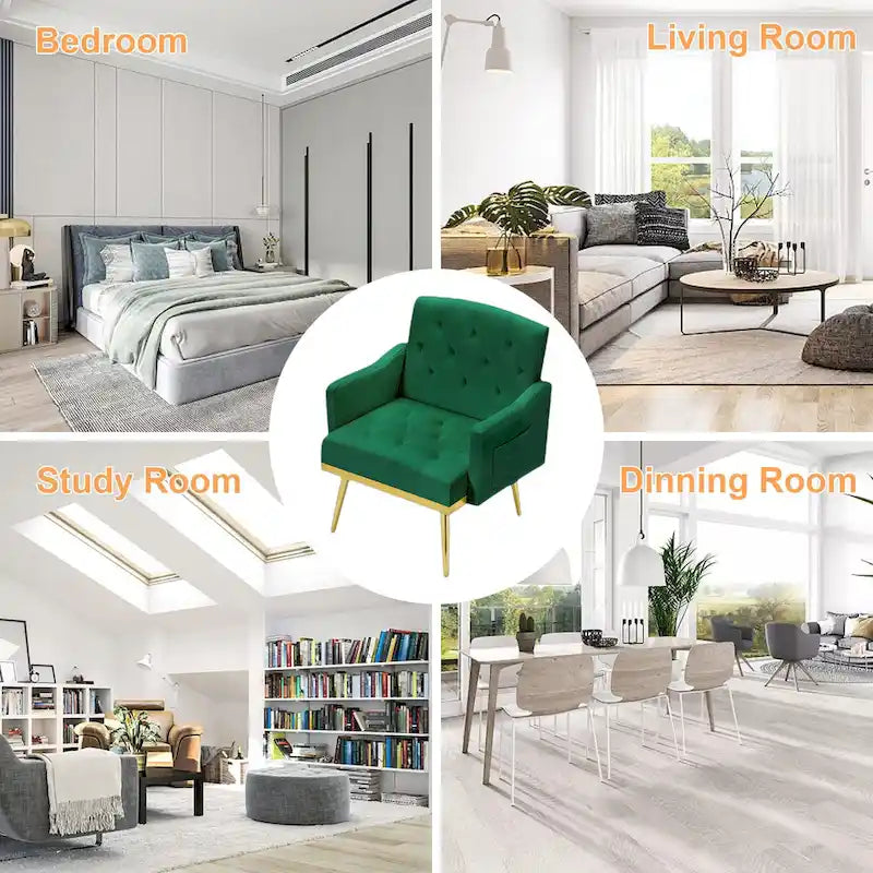 Velvet Accent Chair, Comfy Tufted Upholstered Armchair, Gold Legs - 28.7W