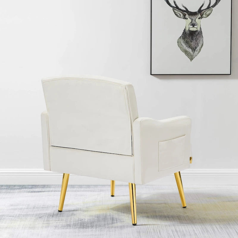 Velvet Accent Chair, Comfy Tufted Upholstered Armchair, Gold Legs - 28.7W
