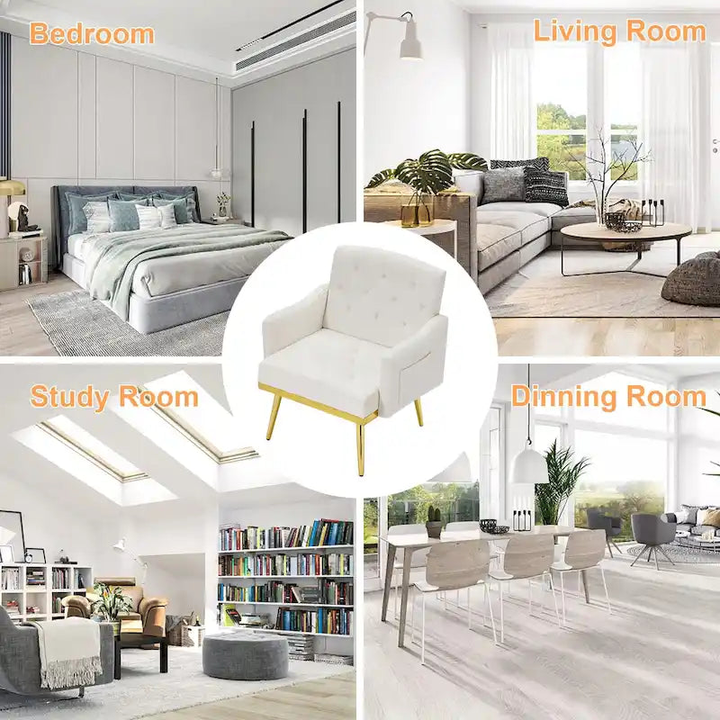 Velvet Accent Chair, Comfy Tufted Upholstered Armchair, Gold Legs - 28.7W