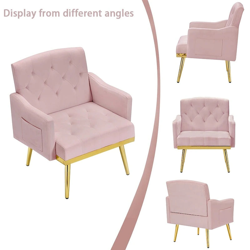 Velvet Accent Chair, Comfy Tufted Upholstered Armchair, Gold Legs - 28.7W