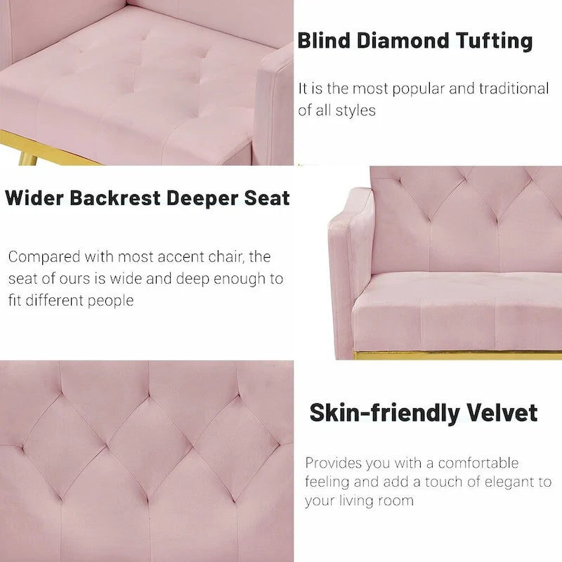 Velvet Accent Chair, Comfy Tufted Upholstered Armchair, Gold Legs - 28.7W