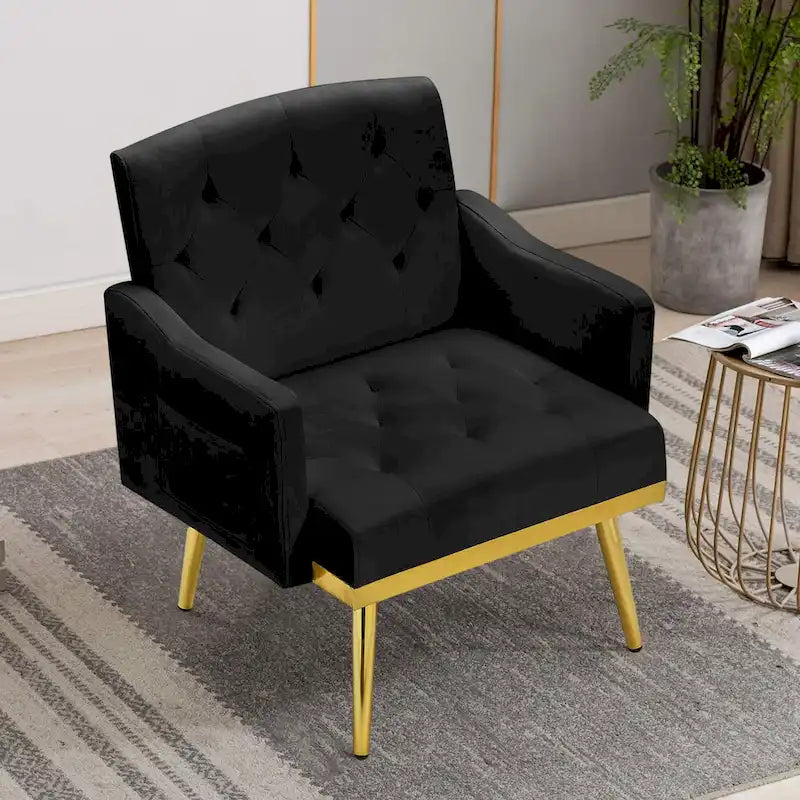 Velvet Accent Chair, Comfy Tufted Upholstered Armchair, Gold Legs - 28.7W
