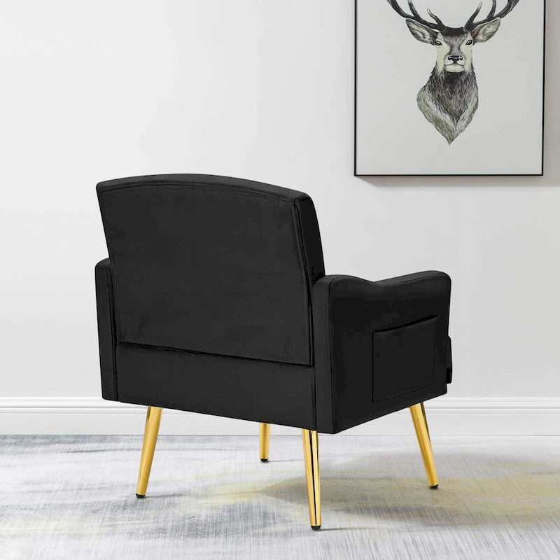 Velvet Accent Chair, Comfy Tufted Upholstered Armchair, Gold Legs - 28.7W
