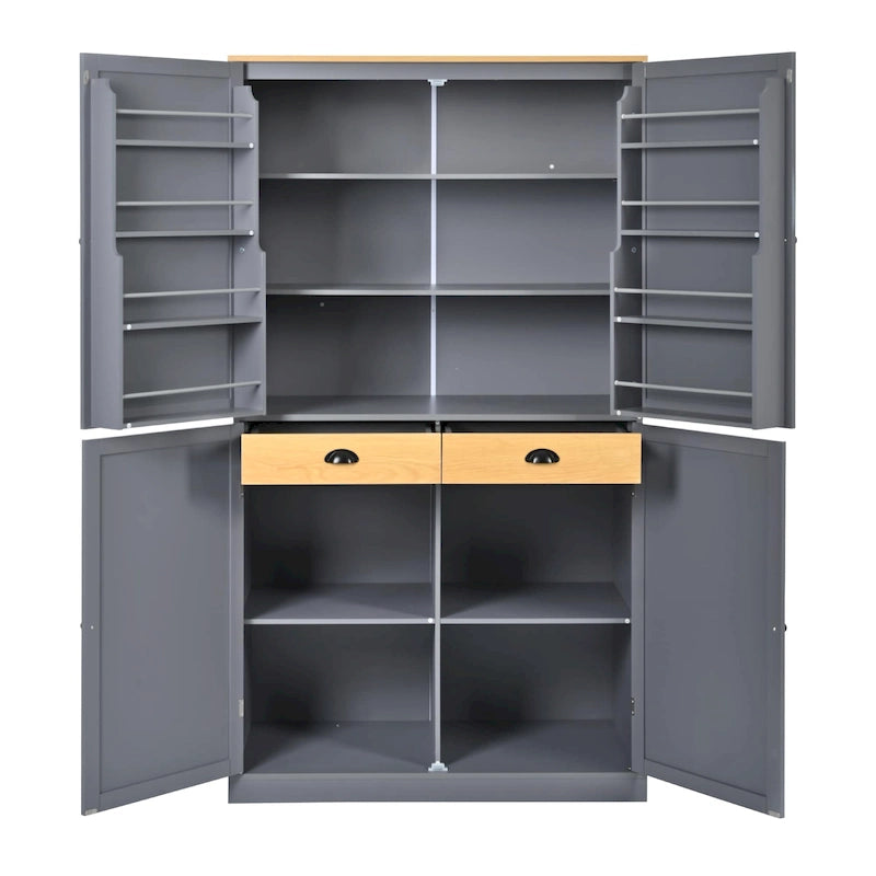 40.2x20x71.3 High Freestanding Kitchen Pantry Large Cupboard Storage Cabinet with 2 Drawers 2 Adjustable Shelves 8 Door Shelves