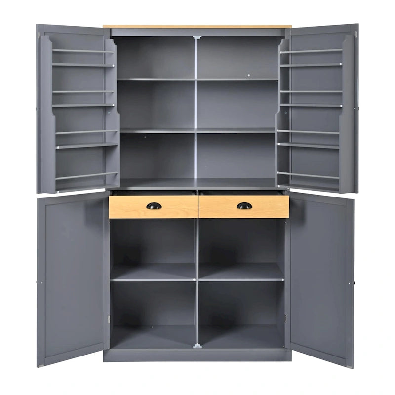 40.2x20x71.3 High Freestanding Kitchen Pantry Large Cupboard Storage Cabinet with 2 Drawers 2 Adjustable Shelves 8 Door Shelves
