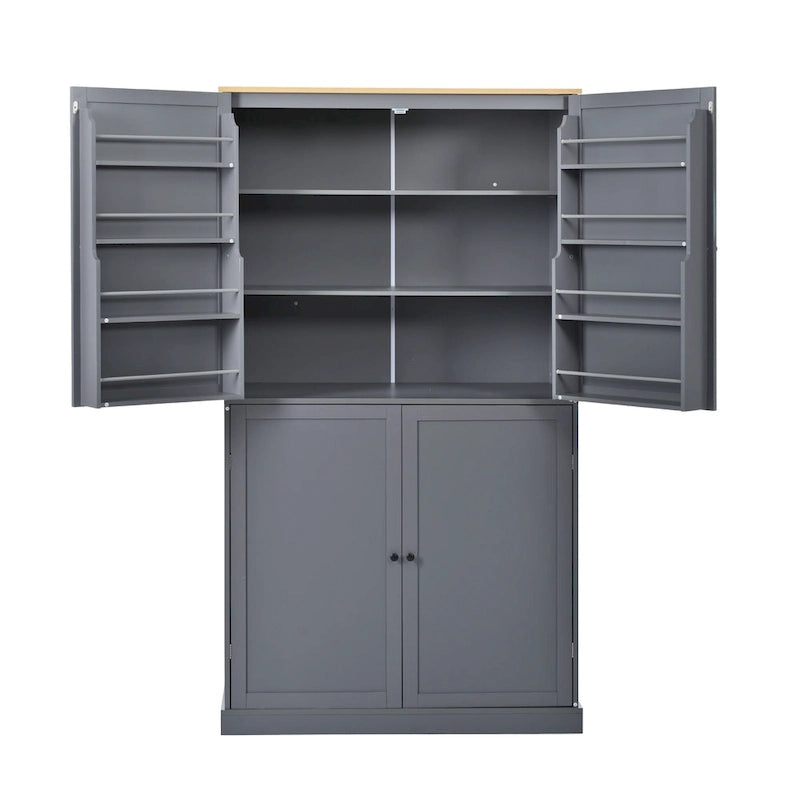 40.2x20x71.3 High Freestanding Kitchen Pantry Large Cupboard Storage Cabinet with 2 Drawers 2 Adjustable Shelves 8 Door Shelves