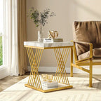 Modern White Gold Side Table Square End Table