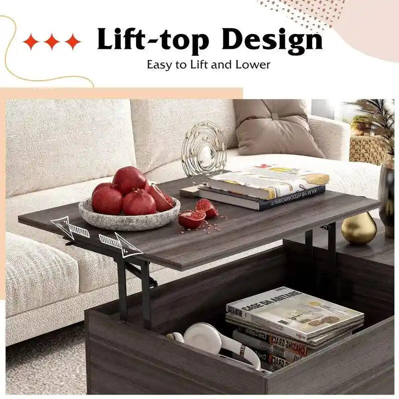 Lift Top Coffee Table with Storage for Living Room - 39.37D x 19.69W x 16.93H