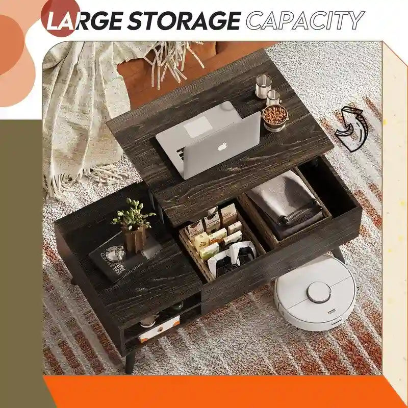 Lift Top Coffee Table with Storage for Living Room - 39.37D x 19.69W x 16.93H