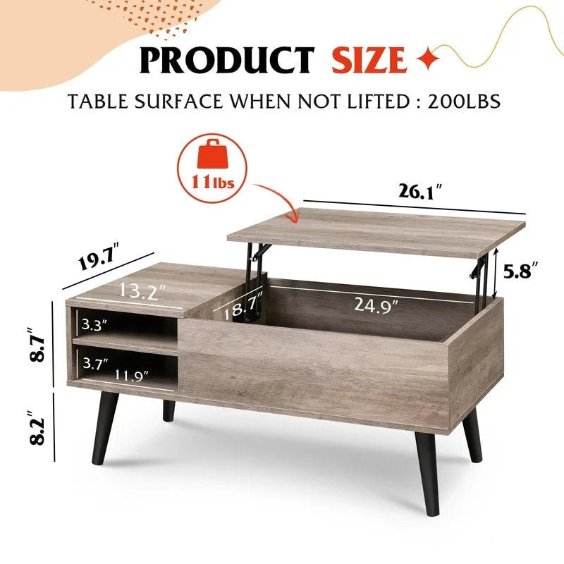 Lift Top Coffee Table with Storage for Living Room - 39.37D x 19.69W x 16.93H