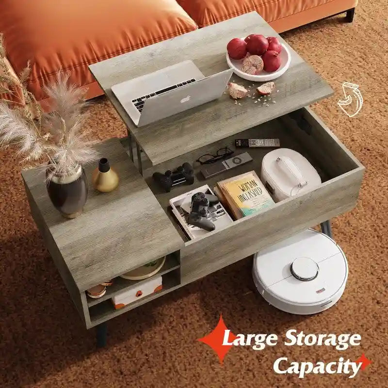 Lift Top Coffee Table with Storage for Living Room - 39.37D x 19.69W x 16.93H
