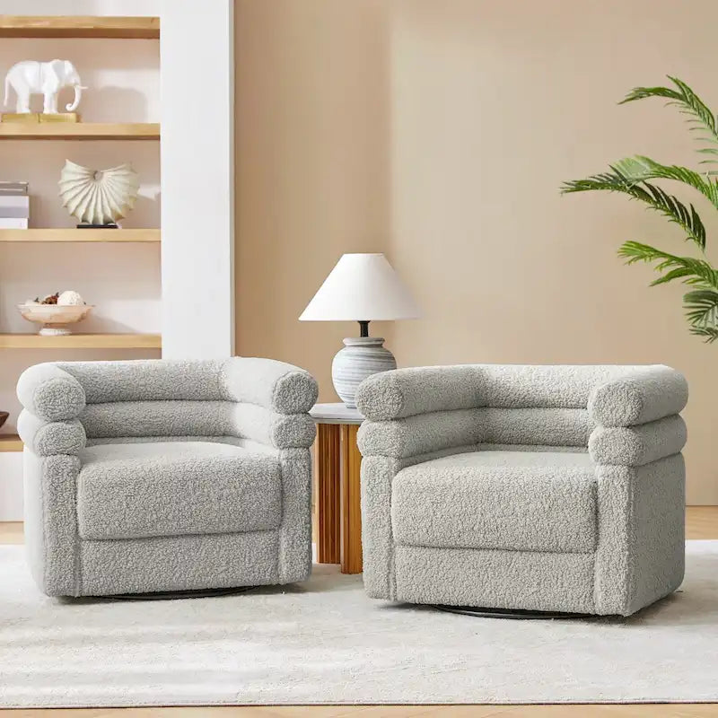 Rosa Modern Boucle Swivel Chair with Pillow Set of 2 by HULALA HOME