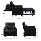 3-in-1 Convertible Sleeper Sofa Lounge Chair Bed, Black