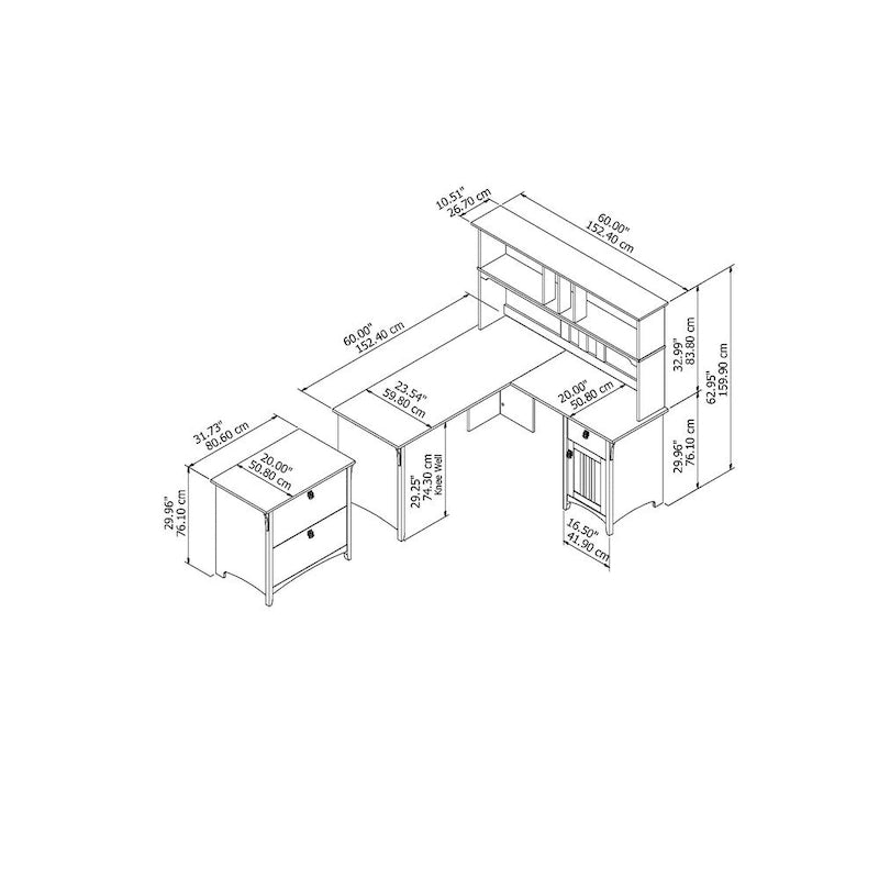 Salinas 60W L Shaped Desk with Hutch and Cabinet by Bush Furniture