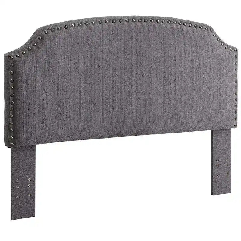 Emira Transitional Grey Adjustable Flax Upholstered Nailhead Headboard by Furniture of America