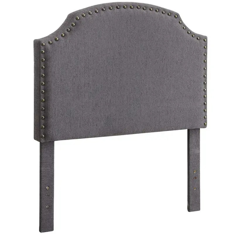 Emira Transitional Grey Adjustable Flax Upholstered Nailhead Headboard by Furniture of America