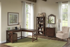Key West 60W L Desk with File Cabinets and Bookcase by Bush Furniture