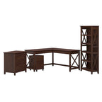 Key West 60W L Desk with File Cabinets and Bookcase by Bush Furniture