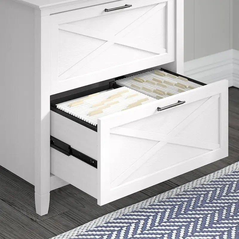 Key West 60W L Desk with File Cabinets and Bookcase by Bush Furniture