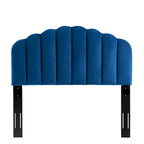Burney Scalloped Blue Velvet Upholstered King/California King Size Headboard