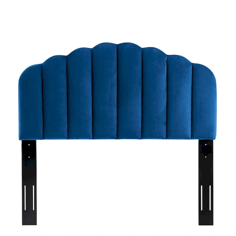 Burney Scalloped Blue Velvet Upholstered King/California King Size Headboard