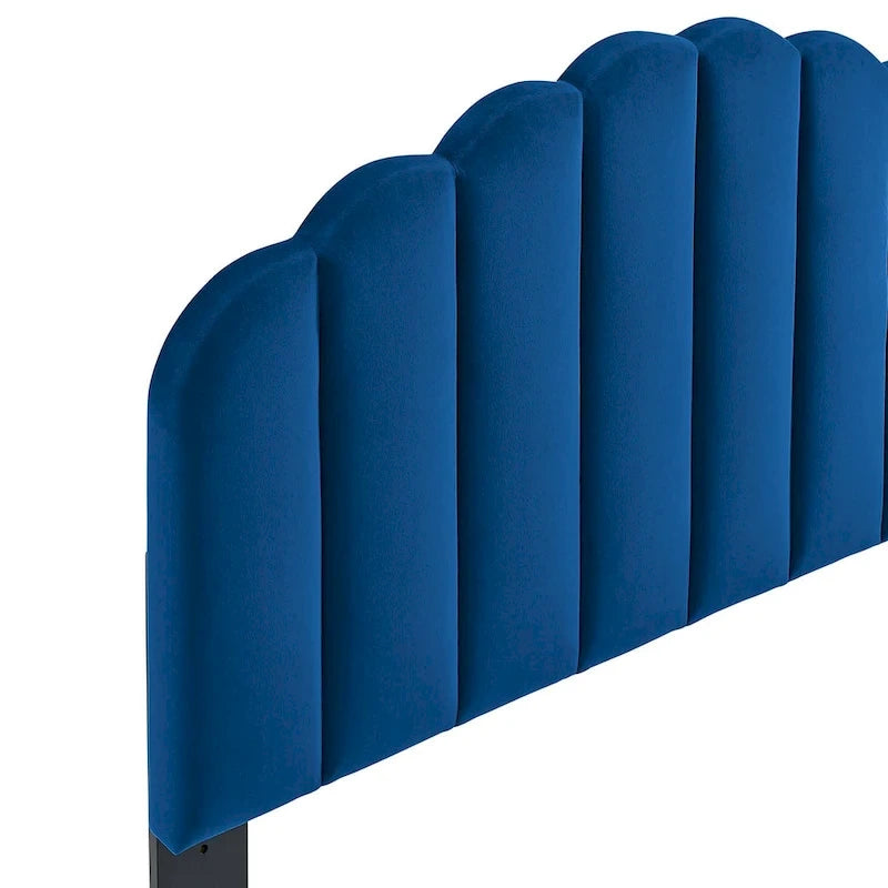 Burney Scalloped Blue Velvet Upholstered King/California King Size Headboard