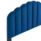 Burney Scalloped Blue Velvet Upholstered King/California King Size Headboard