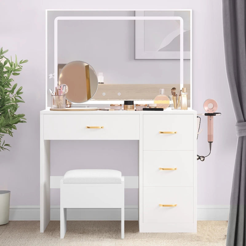 Moasis Makeup Vanity Table Cushioned Stool Vanity Desk Set - 35.43L x 15.74W x 53.54H