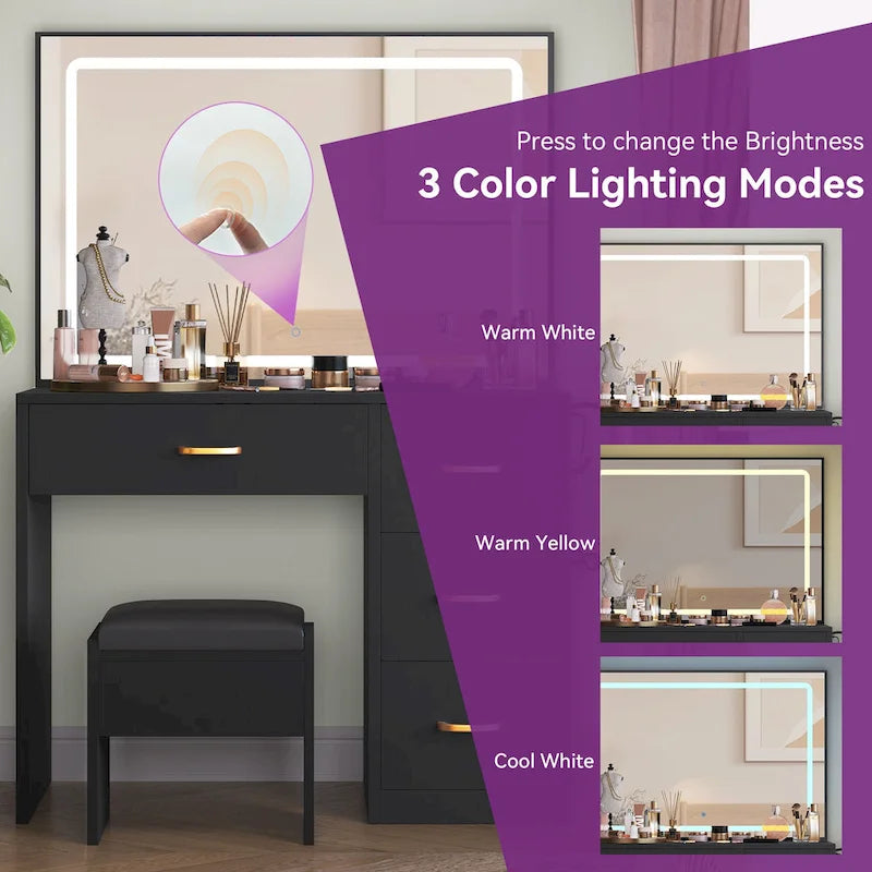 Moasis Makeup Vanity Table Cushioned Stool Vanity Desk Set - 35.43L x 15.74W x 53.54H