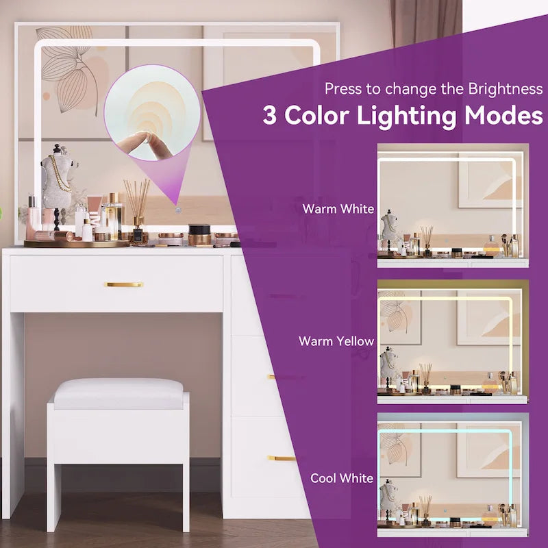 Moasis Makeup Vanity Table Cushioned Stool Vanity Desk Set - 35.43L x 15.74W x 53.54H