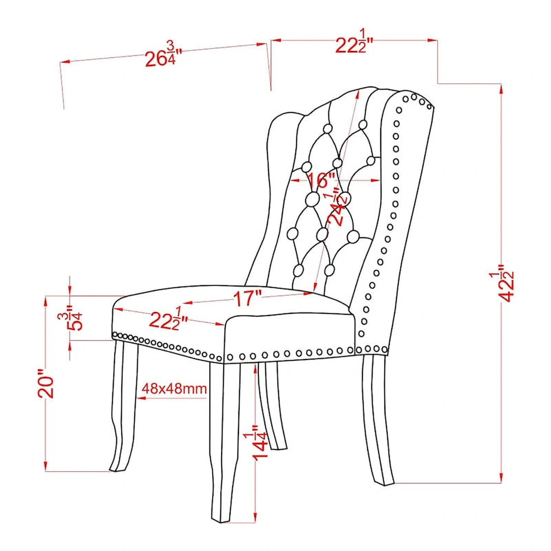 DH LUX Traditional Button-Tufted Set of 2 Dining Chairs by Denhour