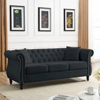 [Video] 80 Chesterfield Sofa Black Velvet for Living Room, 3 Seater Sofa Tufted Couch with Rolled Arms and Nailhead for Living