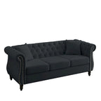 [Video] 80 Chesterfield Sofa Black Velvet for Living Room, 3 Seater Sofa Tufted Couch with Rolled Arms and Nailhead for Living