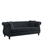 [Video] 80 Chesterfield Sofa Black Velvet for Living Room, 3 Seater Sofa Tufted Couch with Rolled Arms and Nailhead for Living