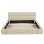 Queen Size Upholstered Platform Bed with Thick Fabric, Grounded Bed with Solid Frame, Beige