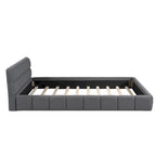 Queen Size Upholstered Platform Bed with Thick Fabric, Grounded Bed with Solid Frame, Beige