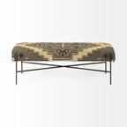 Avery I Olive & Beige Upholstered Patterned Seat Accent Bench - 55W x 17D x 18H