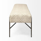 Avery I Olive & Beige Upholstered Patterned Seat Accent Bench - 55W x 17D x 18H