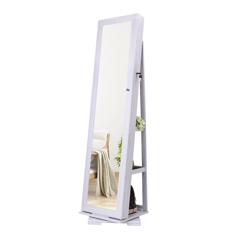 360 Degree Rotation Full-Body Mirror Cabinet Storage Jewelry Storage White