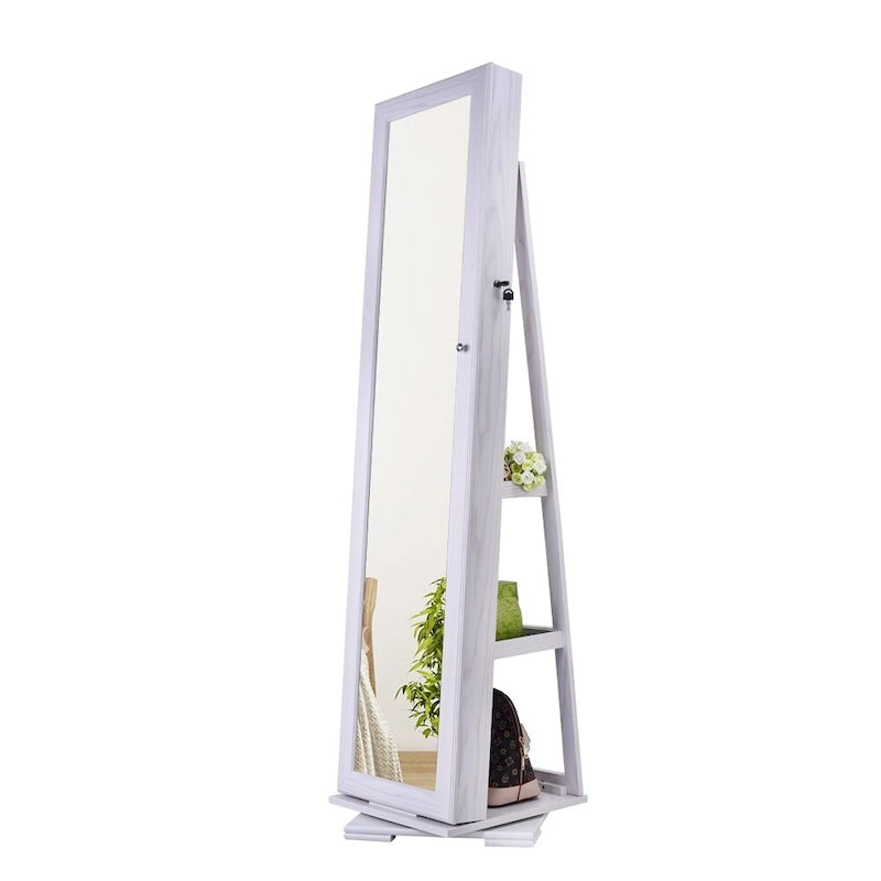 360 Degree Rotation Full-Body Mirror Cabinet Storage Jewelry Storage White