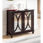 Espresso Wood Entryway Console Sofa Table, Mirrored Doors